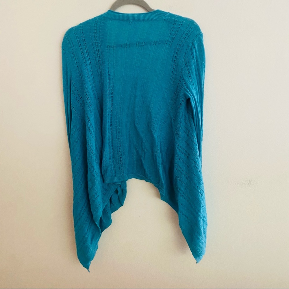 CASLON BLUE OPEN FRONT HANDKERCHIEF HEM KNITI LIGHTWEIGHT CARDIGAN SIZE MEDIUM - Picture 3 of 4